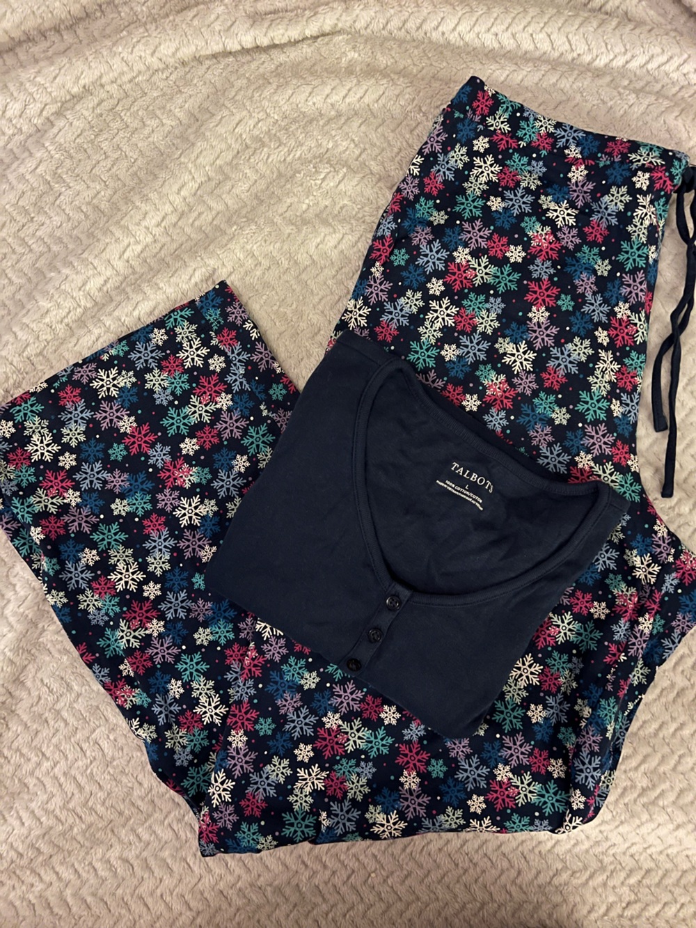 NWT Talbots Snowflake Pajama Set Navy Pink White Winter Holidays Christmas